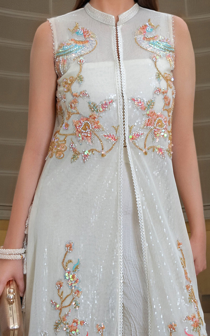 Threads and Motifs | Formal Dresses 25 | NET EMBROIDERD JACKET - Official Threads and Motifs stockist in UK - Sakeena London