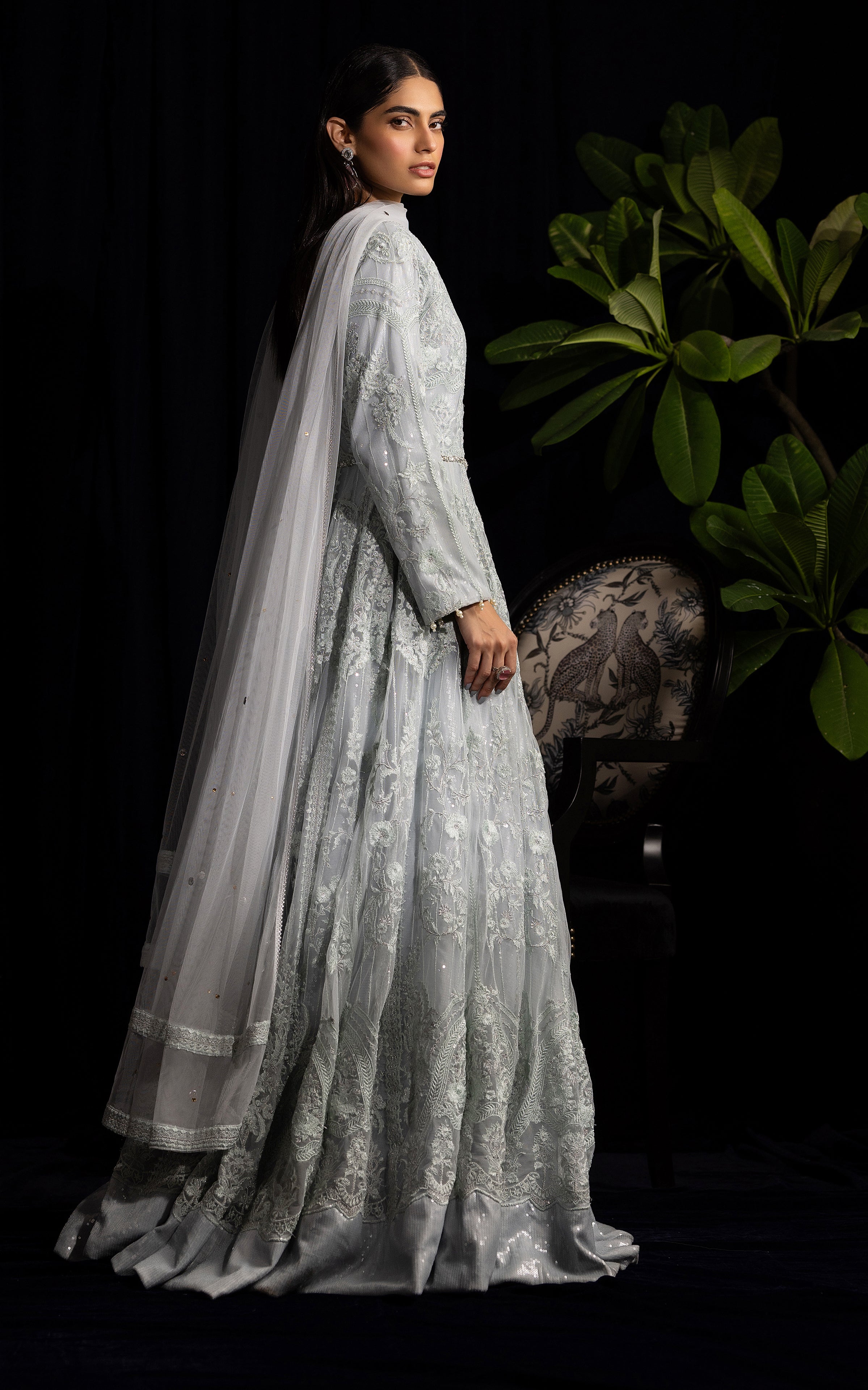 Threads and Motifs | Formal Dresses 25 | Net Embroidered Maxi - Official Threads and Motifs stockist in UK - Sakeena London
