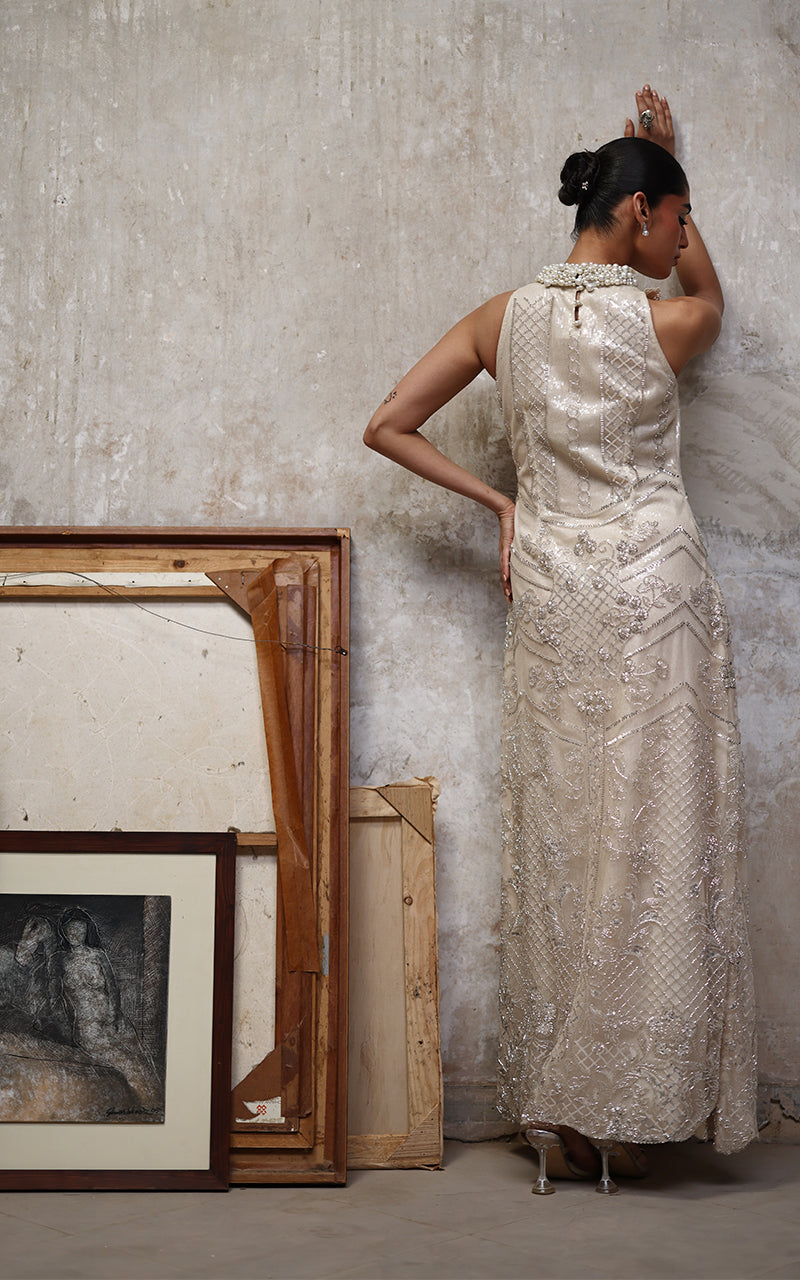 Threads and Motifs | Formal Dresses 25 | Net Embroidered Dress - Official Threads and Motifs stockist in UK - Sakeena London