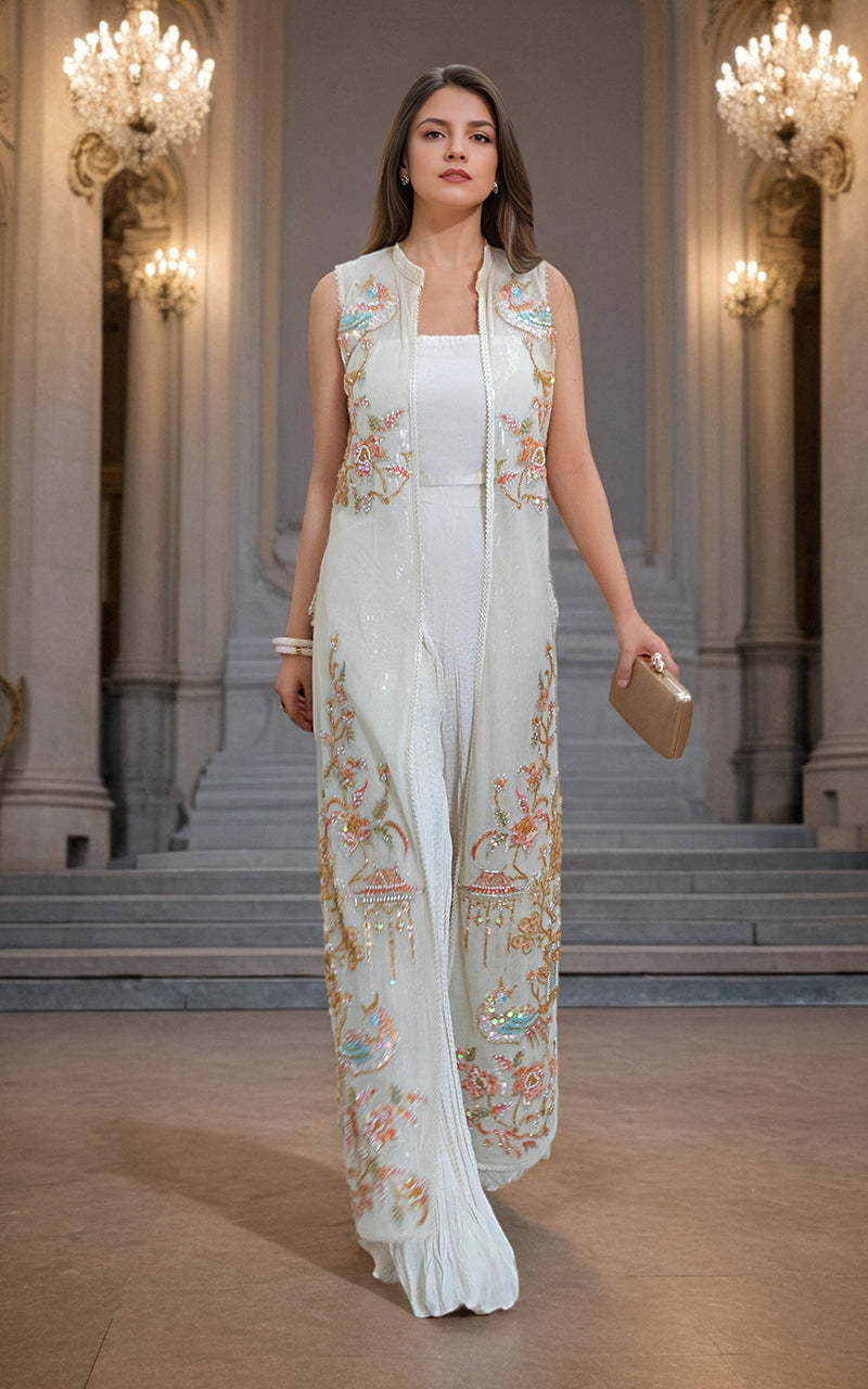 Threads and Motifs | Formal Dresses 25 | NET EMBROIDERD JACKET - Official Threads and Motifs stockist in UK - Sakeena London