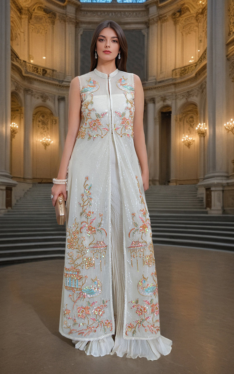 Threads and Motifs | Formal Dresses 25 | NET EMBROIDERD JACKET - Official Threads and Motifs stockist in UK - Sakeena London