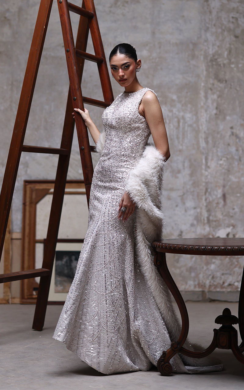 Threads and Motifs | Formal Dresses 25 | Net Embroidered Dress - Official Threads and Motifs stockist in UK - Sakeena London
