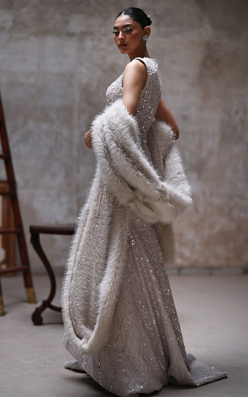 Threads and Motifs | Formal Dresses 25 | Net Embroidered Dress - Official Threads and Motifs stockist in UK - Sakeena London