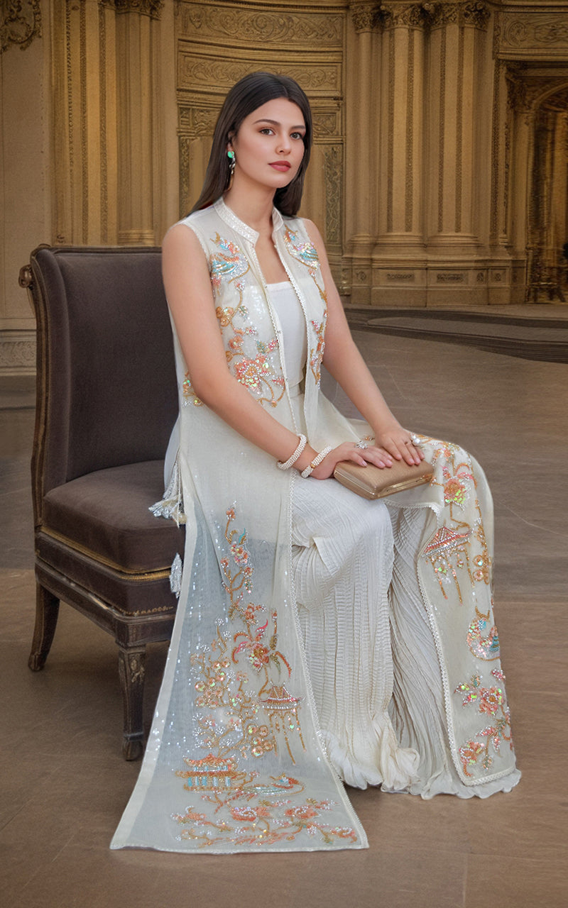 Threads and Motifs | Formal Dresses 25 | NET EMBROIDERD JACKET - Official Threads and Motifs stockist in UK - Sakeena London