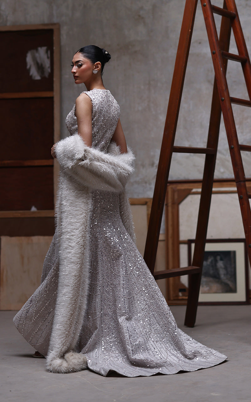 Threads and Motifs | Formal Dresses 25 | Net Embroidered Dress - Official Threads and Motifs stockist in UK - Sakeena London