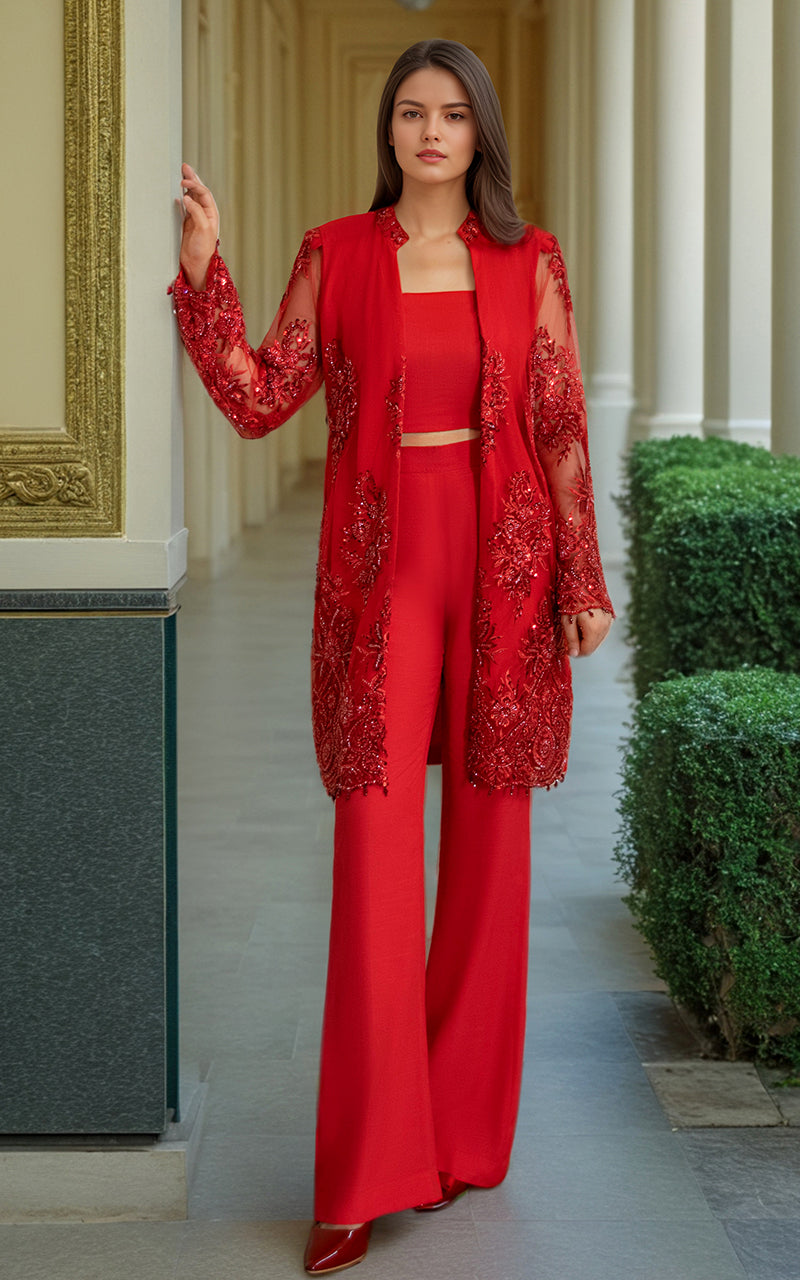 Threads and Motifs | Formal Dresses 25 | NET EMBROIDERED JACKET - Official Threads and Motifs stockist in UK - Sakeena London