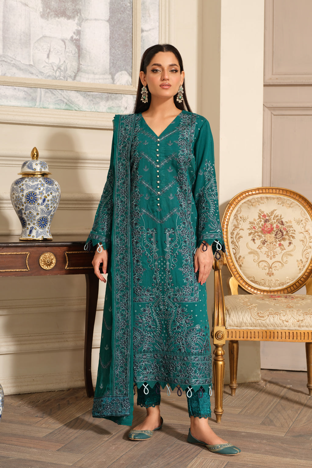 Johra | Silsila Embroidered Viscose | JH-256-SIL - Official Johra stockist in UK - Sakeena London