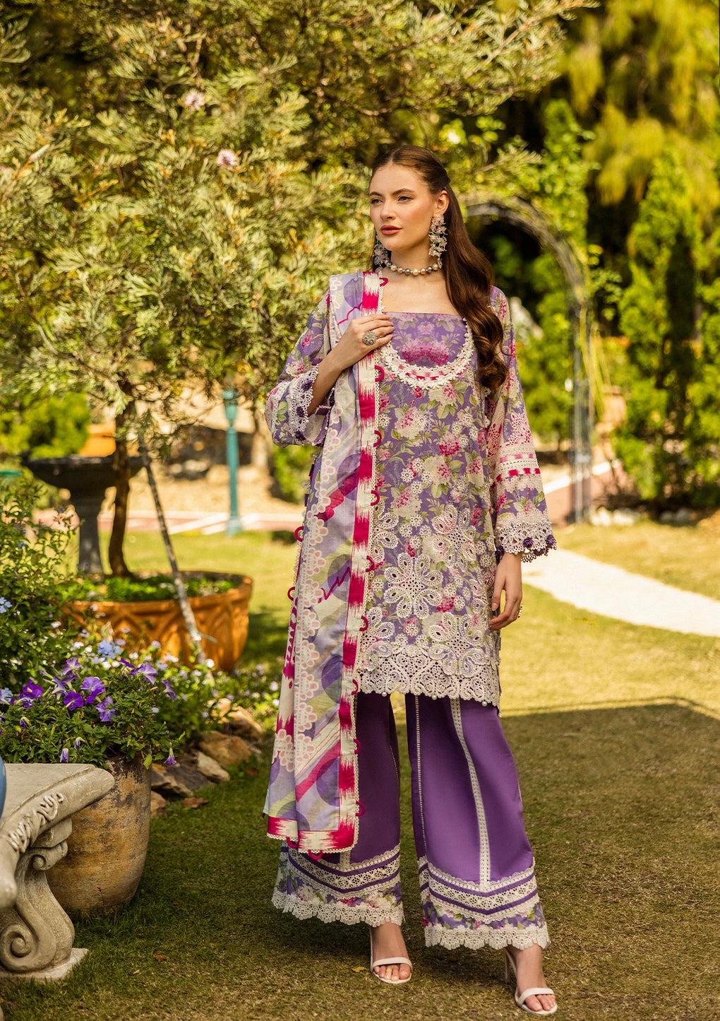 Elaf Premium | Print Chikankari 25 | ELK-02A PERIWINKLE - Official Elaf Premium stockist in UK - Sakeena London