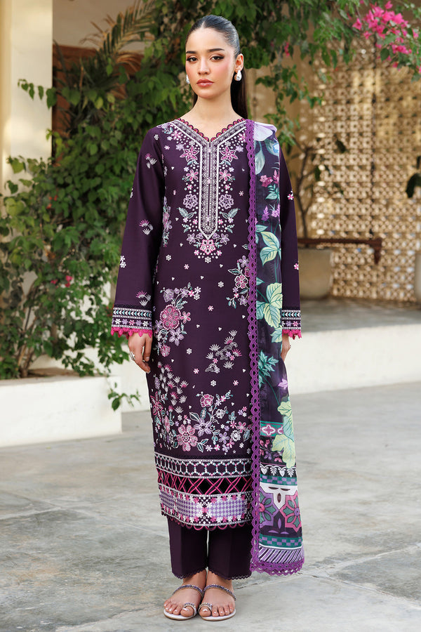 Farasha | Summer Weaves Embroidered Lawn | Plum Allure - Official Farasha stockist in UK - Sakeena London
