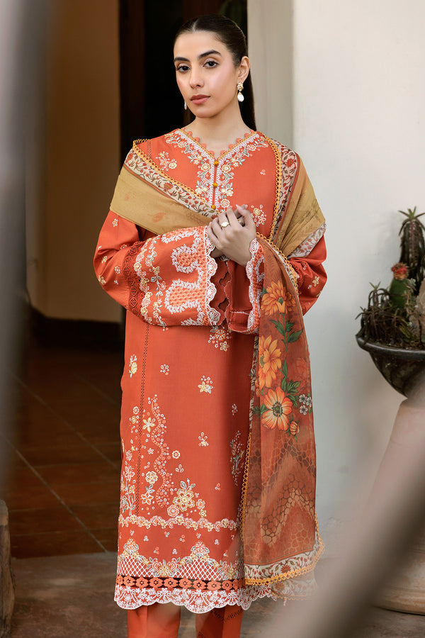 Farasha | Summer Weaves Embroidered Lawn | Orange Petal - Official Farasha stockist in UK - Sakeena London