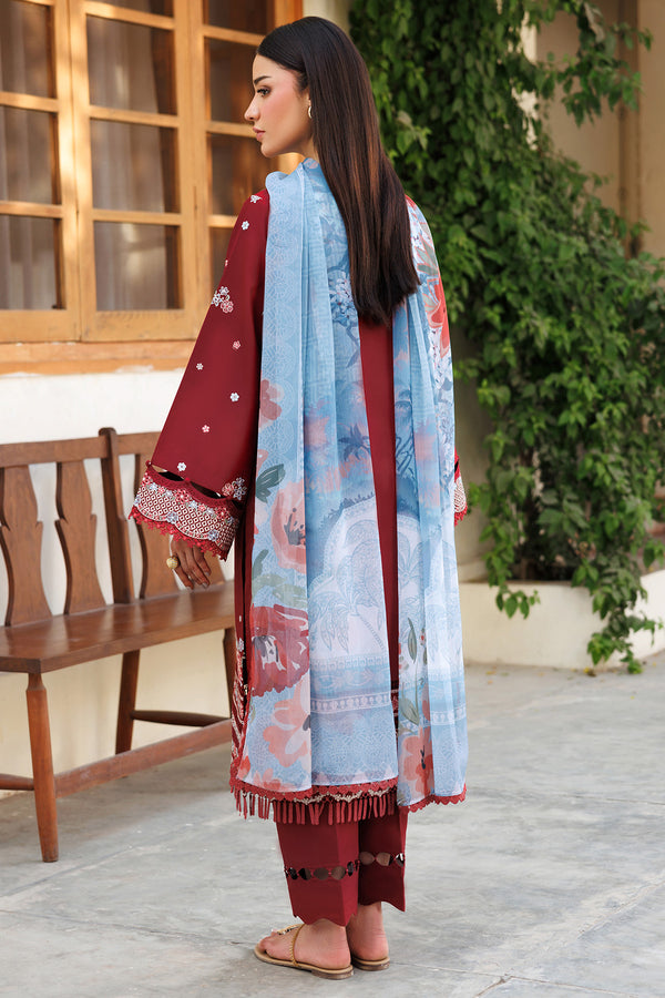 Farasha | Summer Weaves Embroidered Lawn | Crimson Glow - Official Farasha stockist in UK - Sakeena London