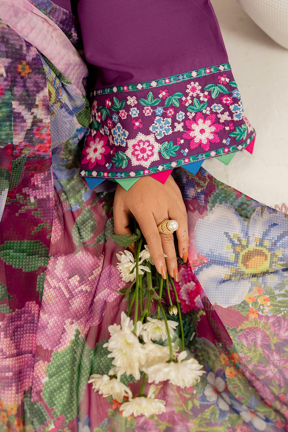 Farasha | Thread Lines Embroidered | Violet Spring - Official Farasha stockist in UK - Sakeena London