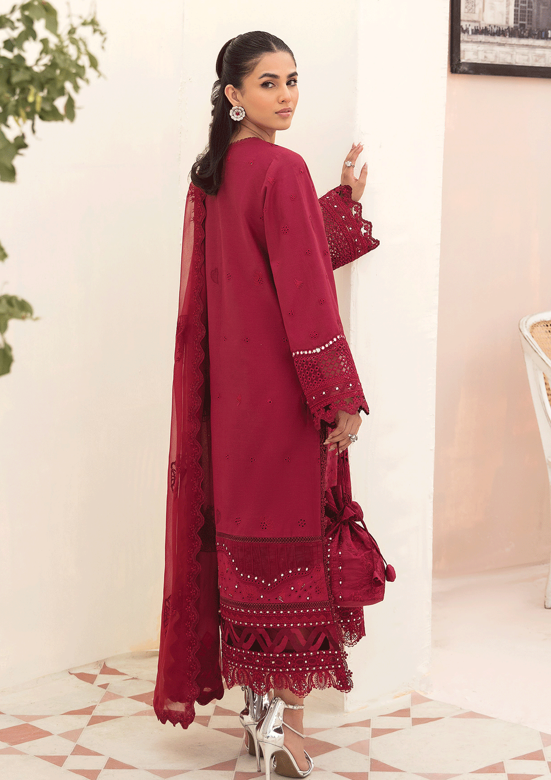 Lawn Collection - Afrozeh - Chikankari - CLARET - D#8