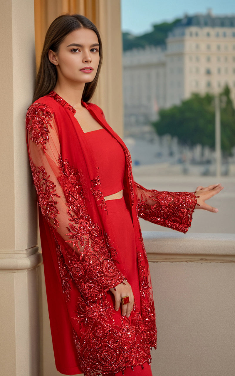 Threads and Motifs | Formal Dresses 25 | NET EMBROIDERED JACKET - Official Threads and Motifs stockist in UK - Sakeena London