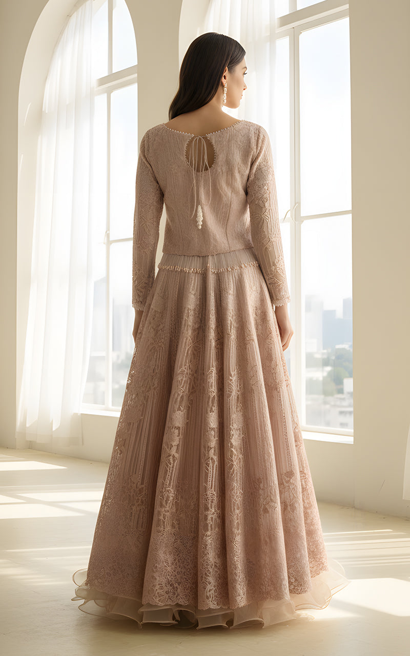 Threads and Motifs | Formal Dresses 25 | Organza Embroidered Blouse And Lehenga - Official Threads and Motifs stockist in UK - Sakeena London
