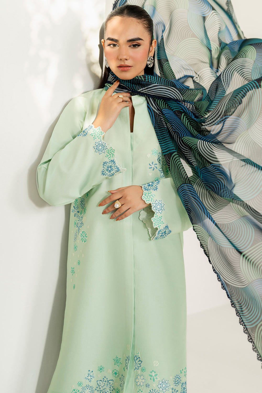 Farasha | Thread Lines Embroidered | Green Meadow - Official Farasha stockist in UK - Sakeena London