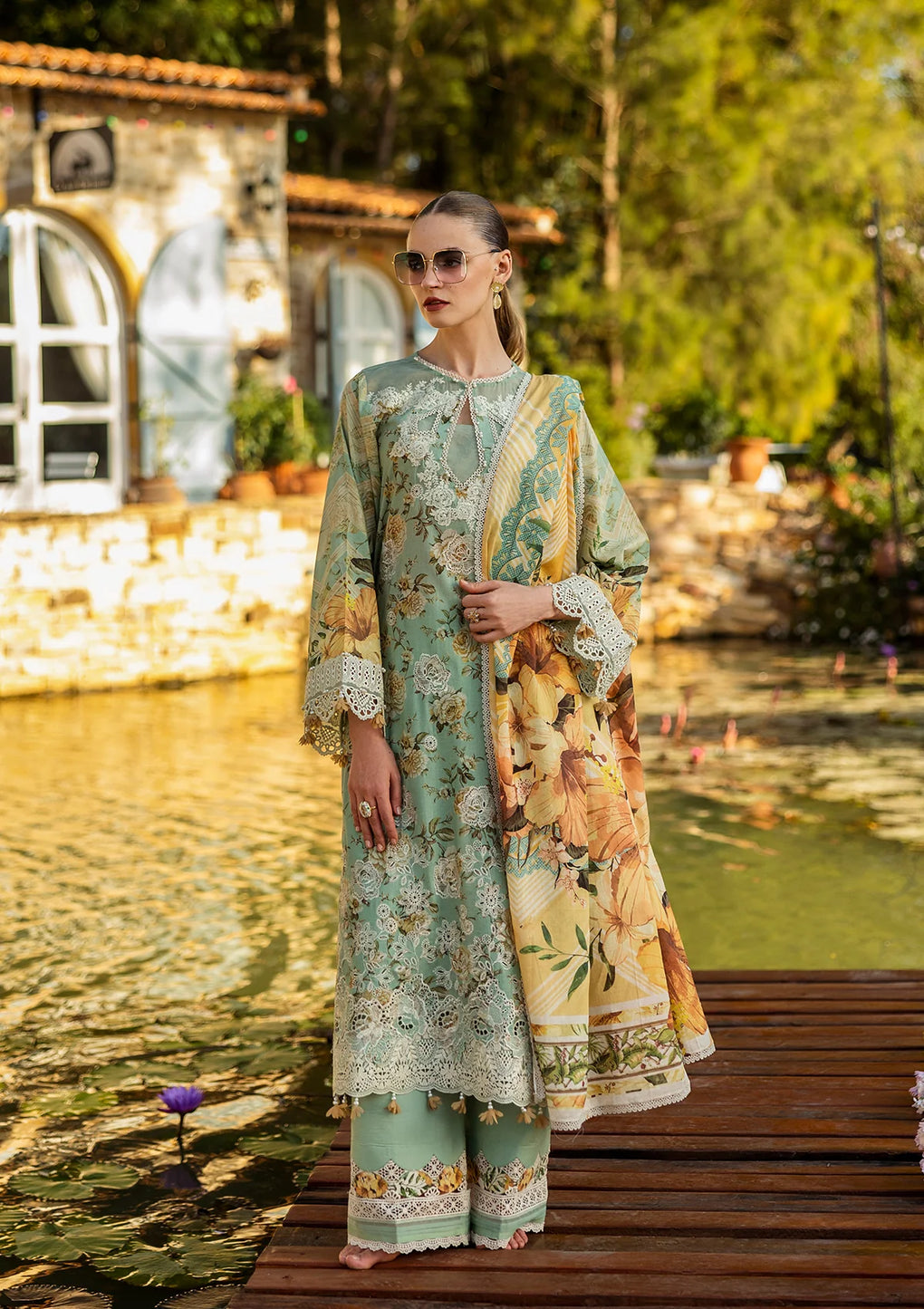 Elaf Premium | Print Chikankari 25 | ELK-06A PISTACHIO DREAMS - Official Elaf Premium stockist in UK - Sakeena London