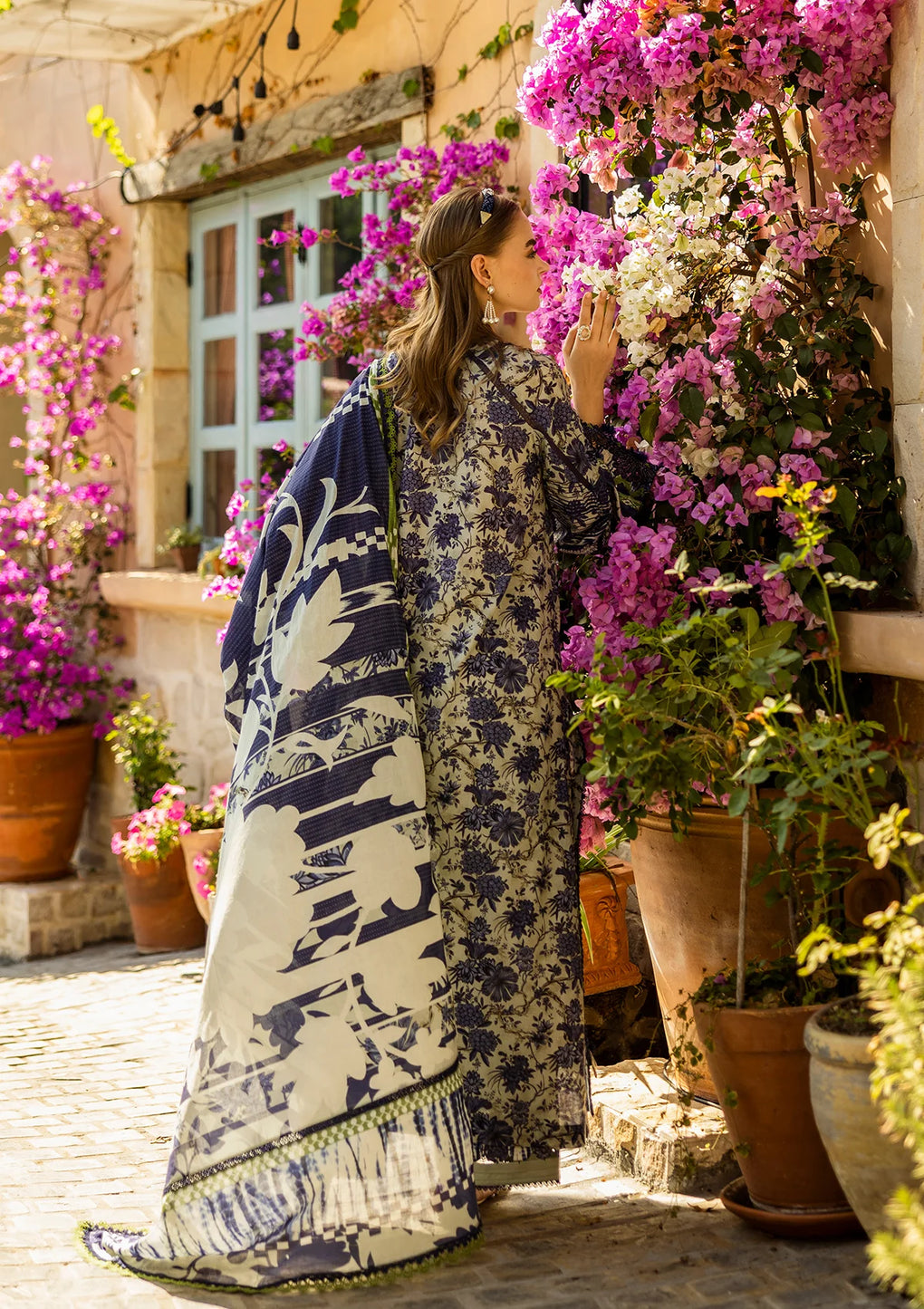 Elaf Premium | Print Chikankari 25 | ELK-01A BLUE BLOSSOM - Official Elaf Premium stockist in UK - Sakeena London