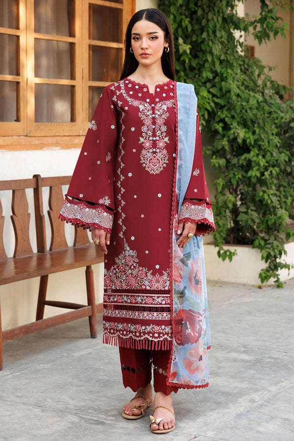Farasha | Summer Weaves Embroidered Lawn | Crimson Glow - Official Farasha stockist in UK - Sakeena London