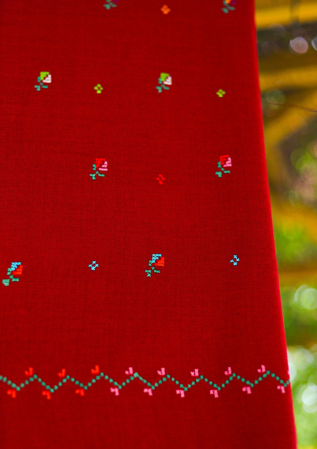 Wool Needle Work Shawl D - 55 - Maroon 1