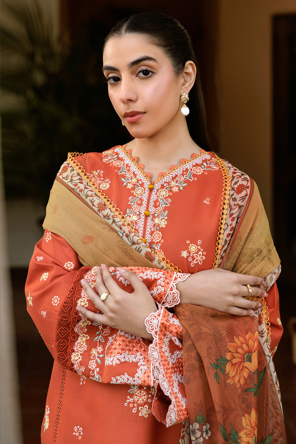 Farasha | Summer Weaves Embroidered Lawn | Orange Petal - Official Farasha stockist in UK - Sakeena London