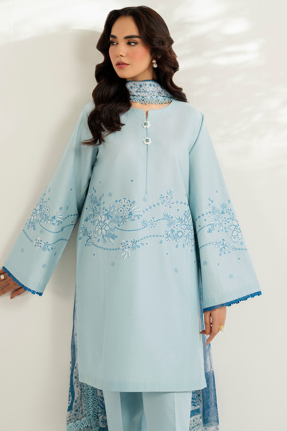 Farasha | Thread Lines Embroidered | Ash Mist - Official Farasha stockist in UK - Sakeena London