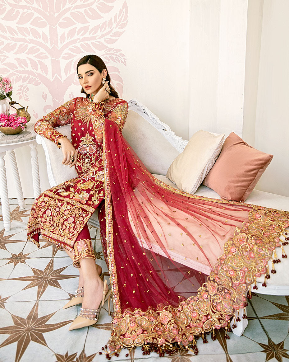 Gulaal | Wedding Formals | Rouge Embroidered Net 3-Piece Suit WS-06 - Official Gulaal stockist in UK - Sakeena London