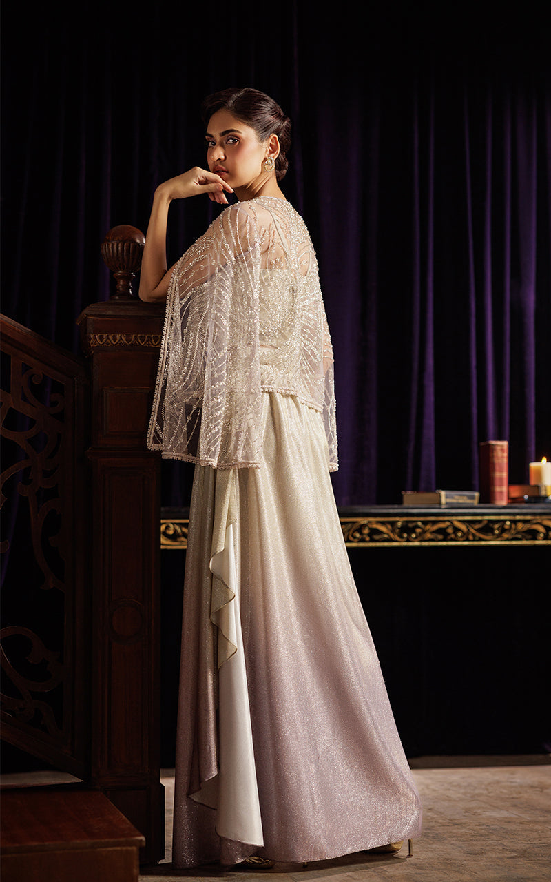 Threads and Motifs | Formal Dresses 25 | Embroidered Cape with Tube and Skirt - Official Threads and Motifs stockist in UK - Sakeena London