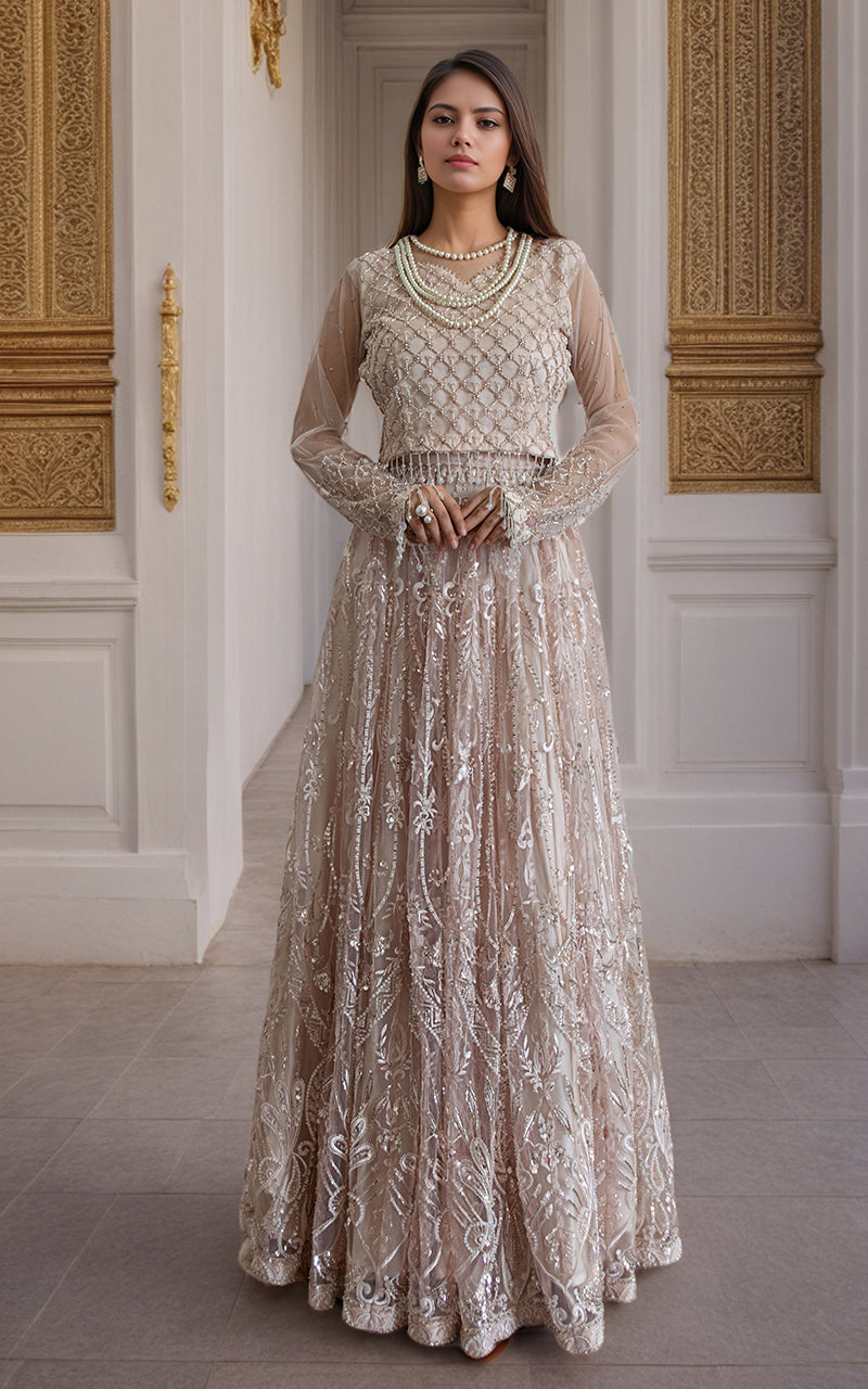 Threads and Motifs | Formal Dresses 25 | Net Cut Dana Bridal Blouse With Lehenga And Dupatta - Official Threads and Motifs stockist in UK - Sakeena London