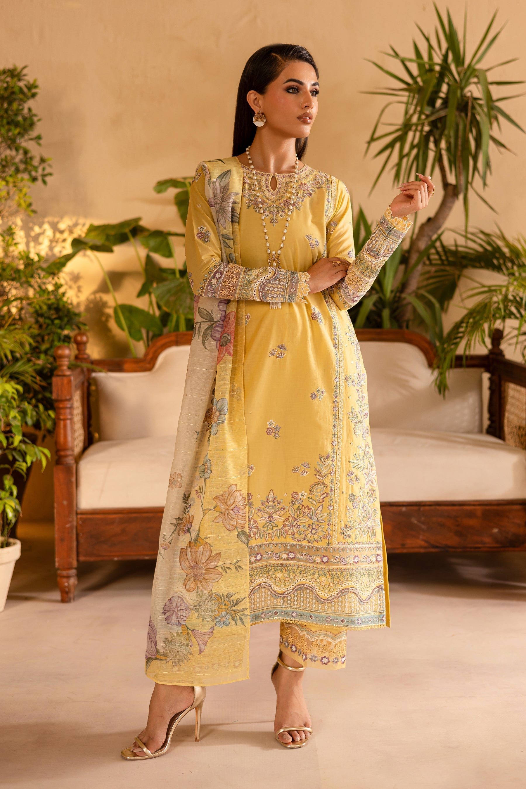 Batik | Nyra Embroidered Summer Solids | Maize - Official Batik stockist in UK - Sakeena London