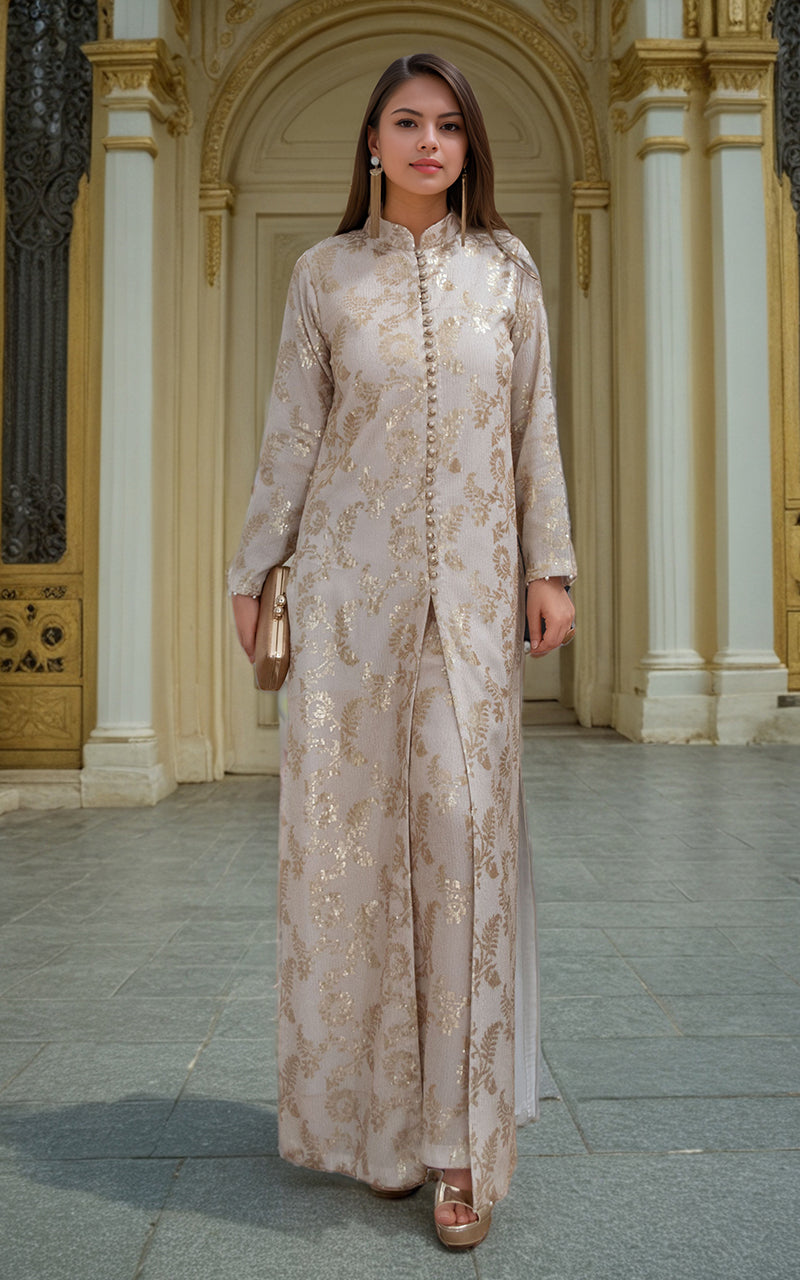 Threads and Motifs | Formal Dresses 25 | Chiffon Embroidered Jacket with Embroidered Trouser - Official Threads and Motifs stockist in UK - Sakeena London