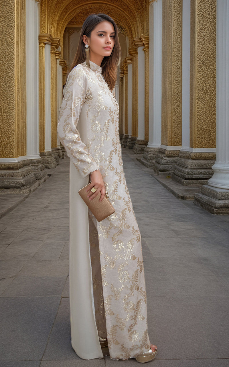 Threads and Motifs | Formal Dresses 25 | Chiffon Embroidered Jacket with Embroidered Trouser - Official Threads and Motifs stockist in UK - Sakeena London