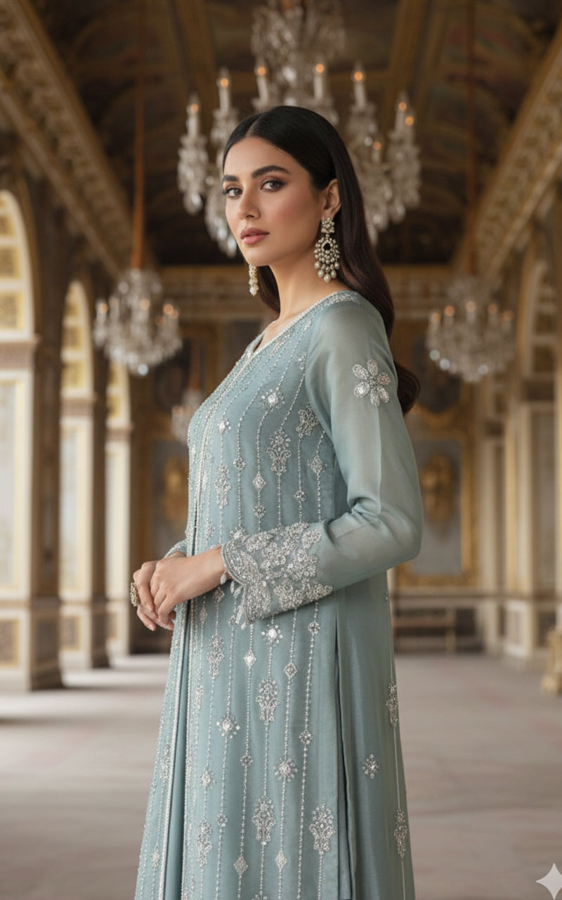Threads and Motifs | Formal Dresses 25 | Embroidered Shirt With Trouser And Dupatta - Official Threads and Motifs stockist in UK - Sakeena London