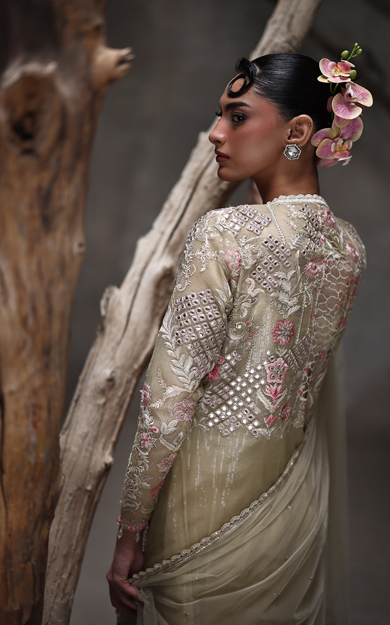 Threads and Motifs | Formal Dresses 25 | Organza Embroidered Jacket - Official Threads and Motifs stockist in UK - Sakeena London