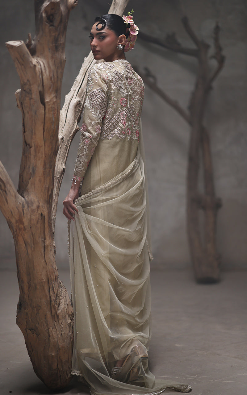 Threads and Motifs | Formal Dresses 25 | Organza Embroidered Jacket - Official Threads and Motifs stockist in UK - Sakeena London