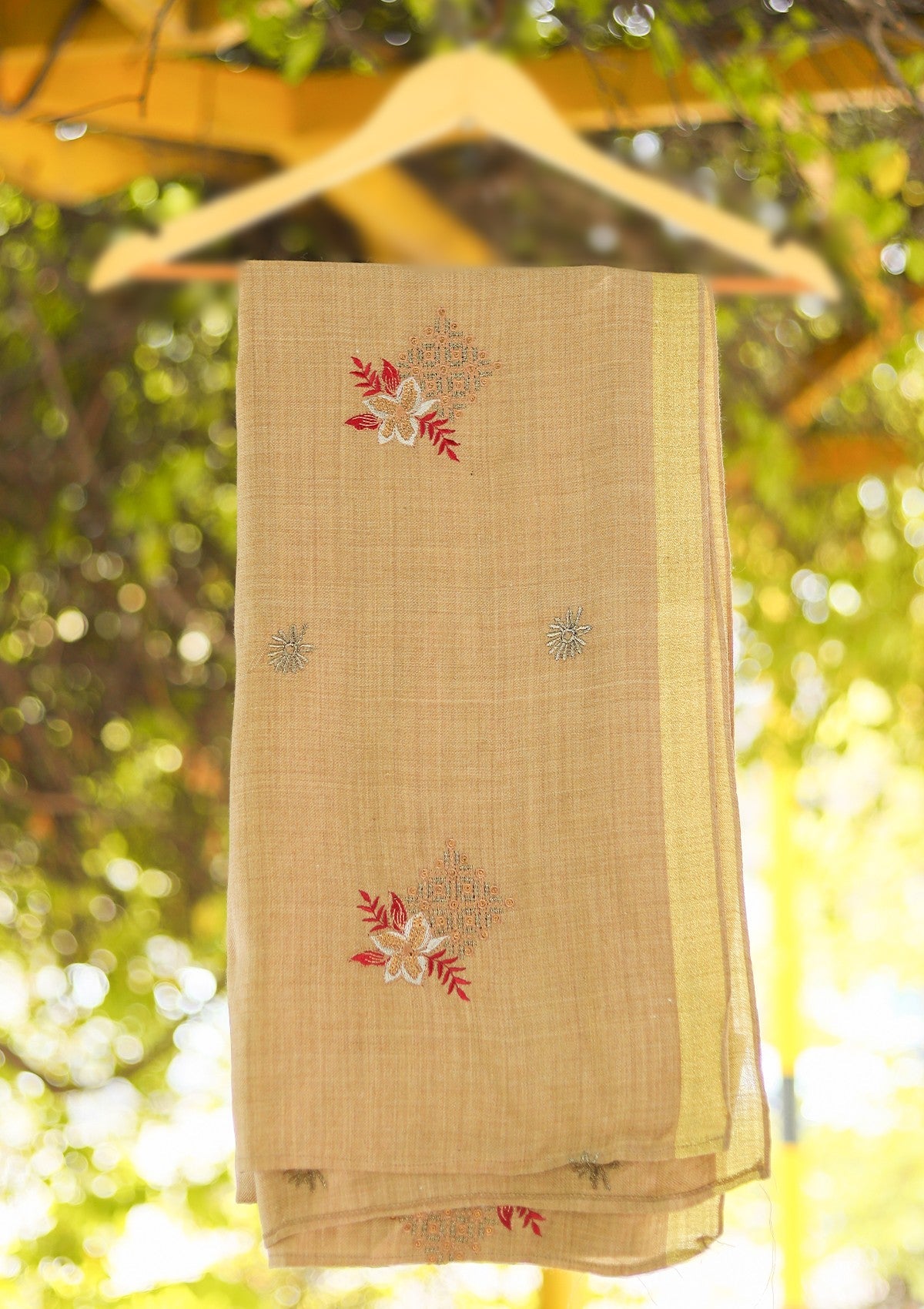 Wool Embroidered Shawl D - 22 - Brown