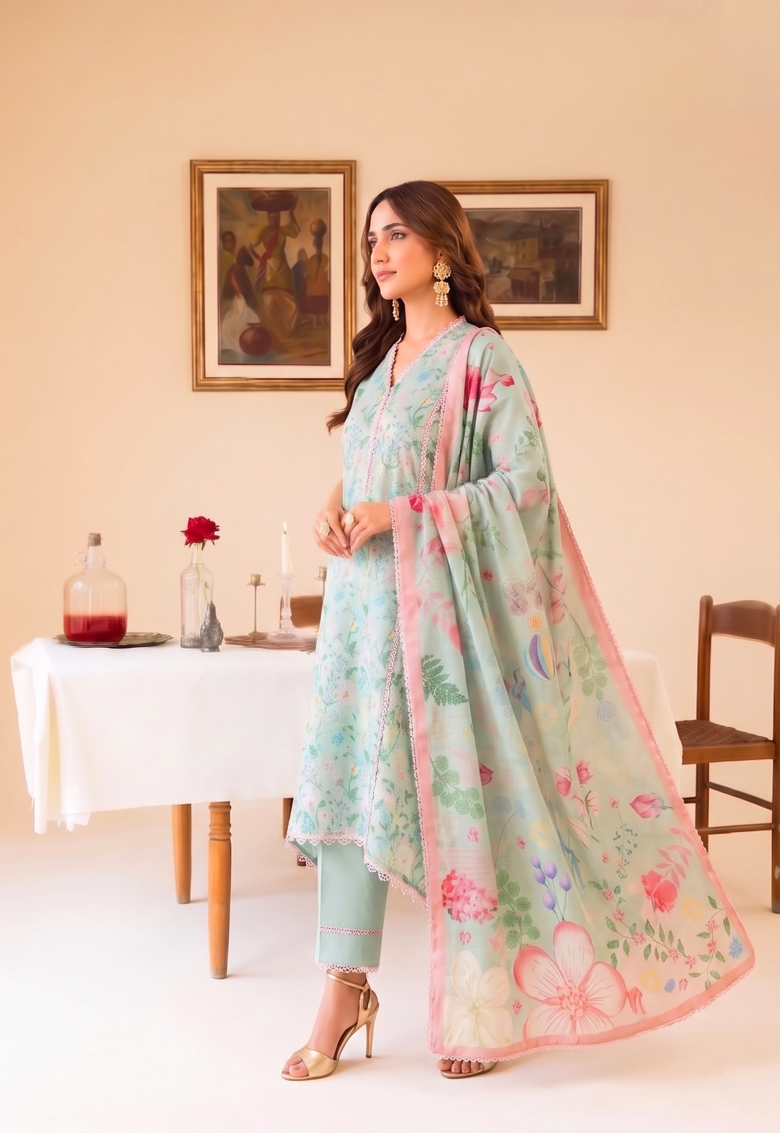 Faiza Faisal | FNF Printed Lawn | MINT DAISY