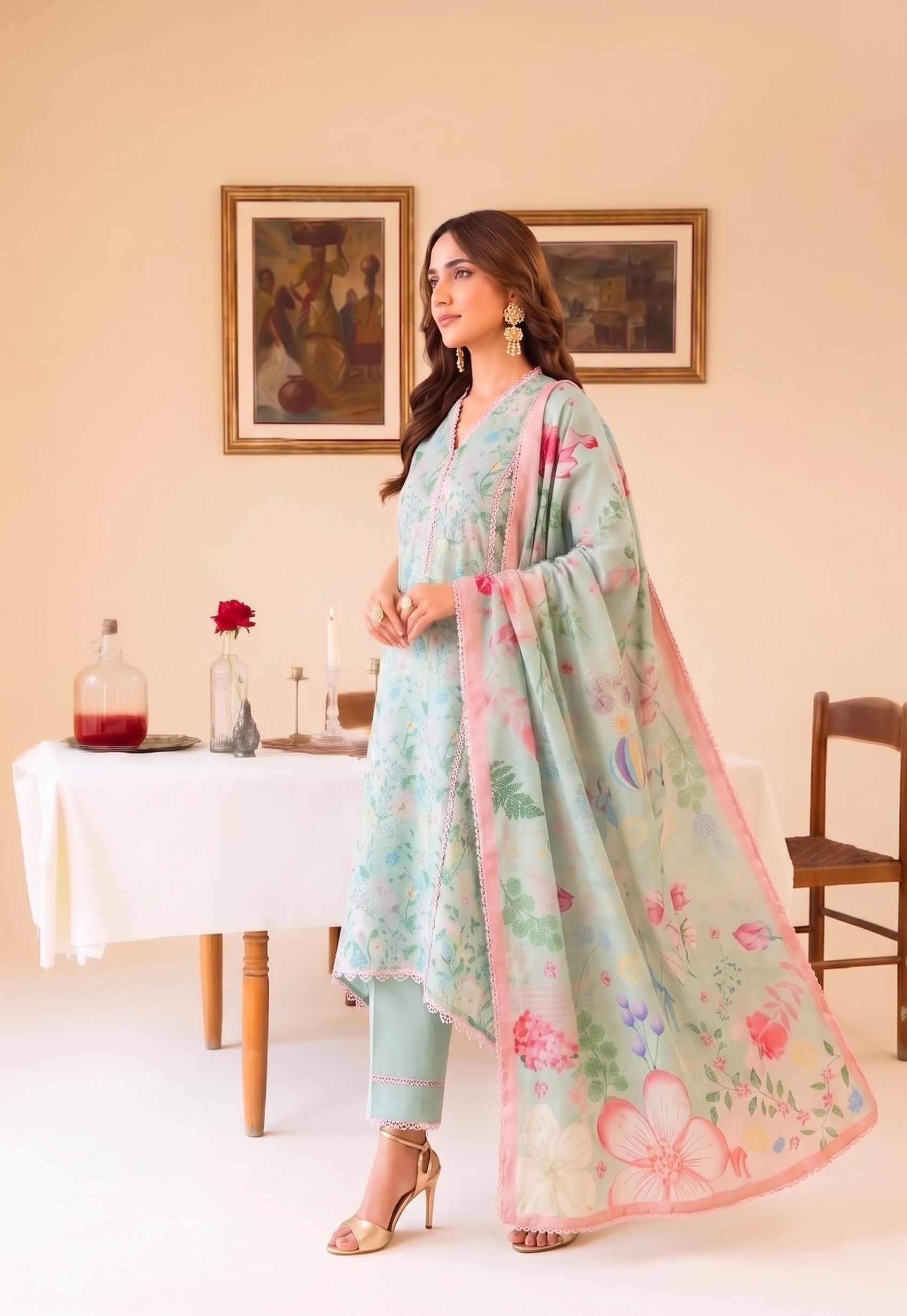 Faiza Faisal | FNF Printed Lawn | MINT DAISY