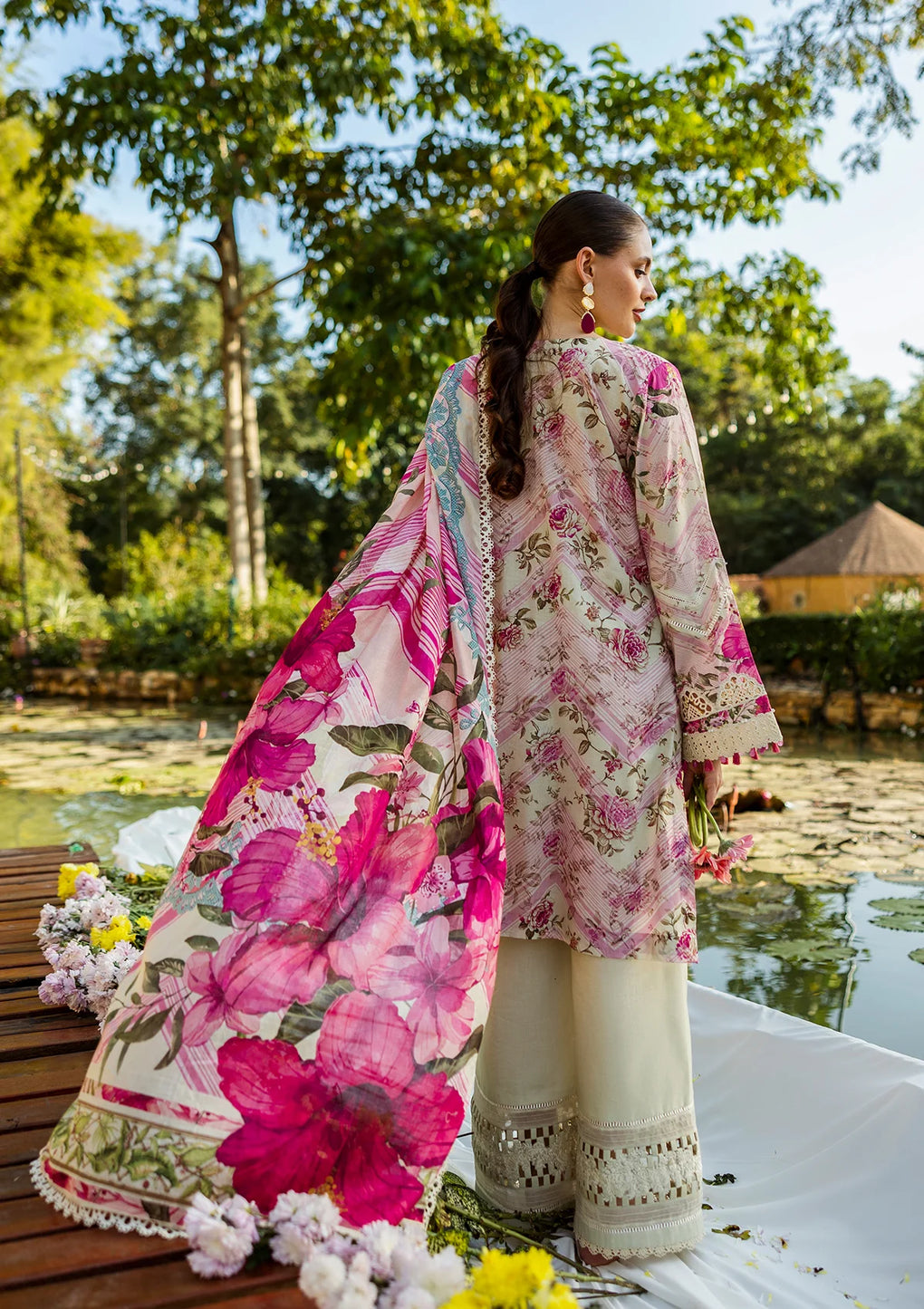 Elaf Premium | Print Chikankari 25 | ELK-06B ROSES & WHITES - Official Elaf Premium stockist in UK - Sakeena London