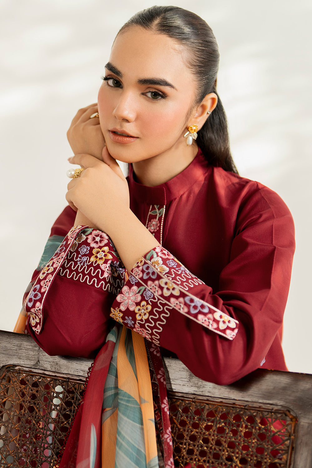 Farasha | Thread Lines Embroidered | Maroon Muse - Official Farasha stockist in UK - Sakeena London