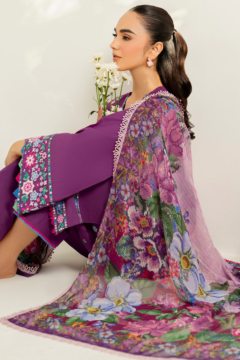 Farasha | Thread Lines Embroidered | Violet Spring - Official Farasha stockist in UK - Sakeena London