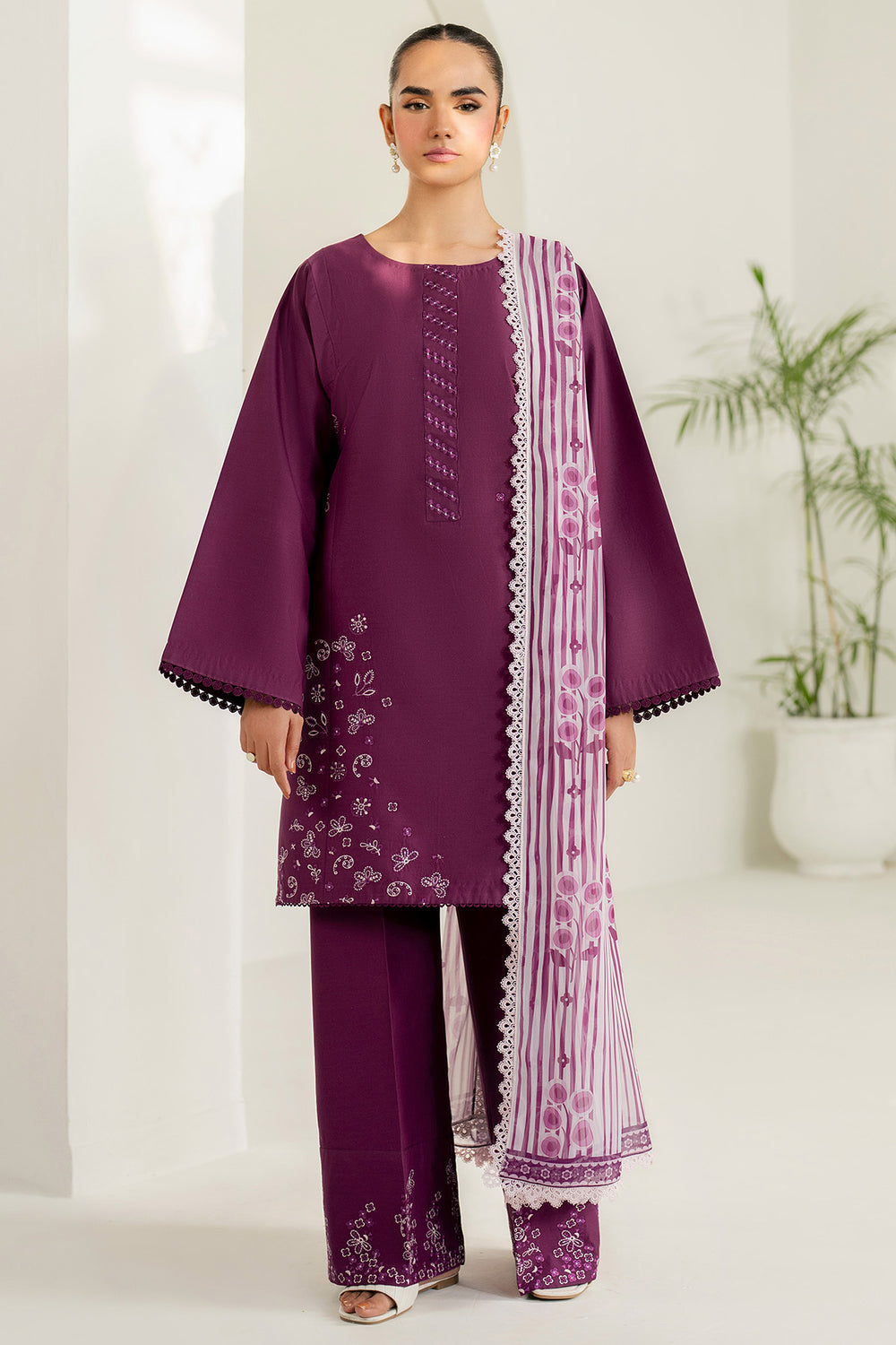 Farasha | Thread Lines Embroidered | Mauve Eclips - Official Farasha stockist in UK - Sakeena London