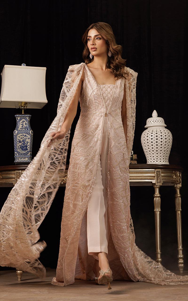 Threads and Motifs | Formal Dresses 25 | Net Embroidered Jacket with Embroidered Tube & Trouser - Official Threads and Motifs stockist in UK - Sakeena London
