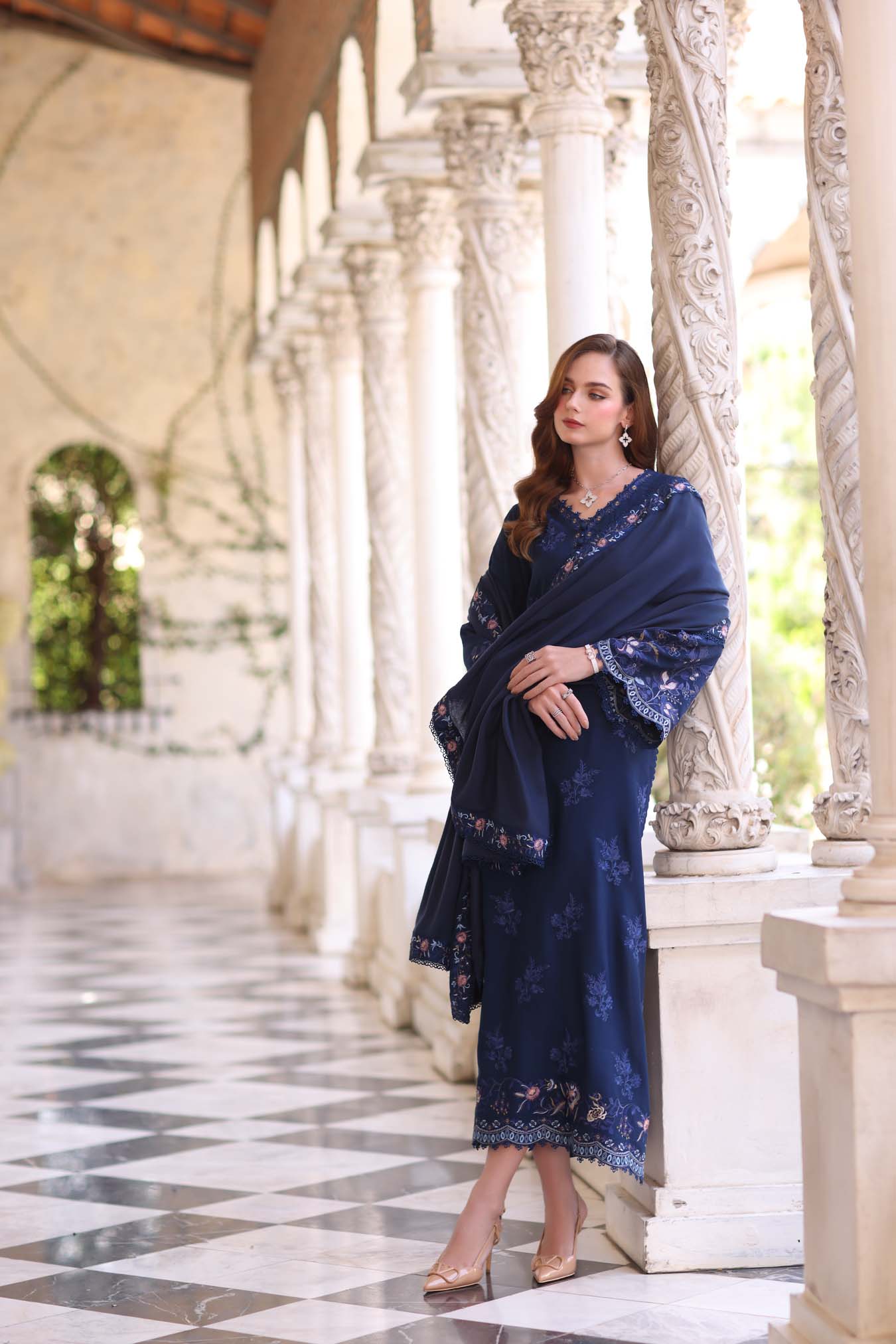 Noor by Saadia Asad | Winter Pashmina 25 | Sapphire - Official Noor by Saadia Asad stockist in UK - Sakeena London