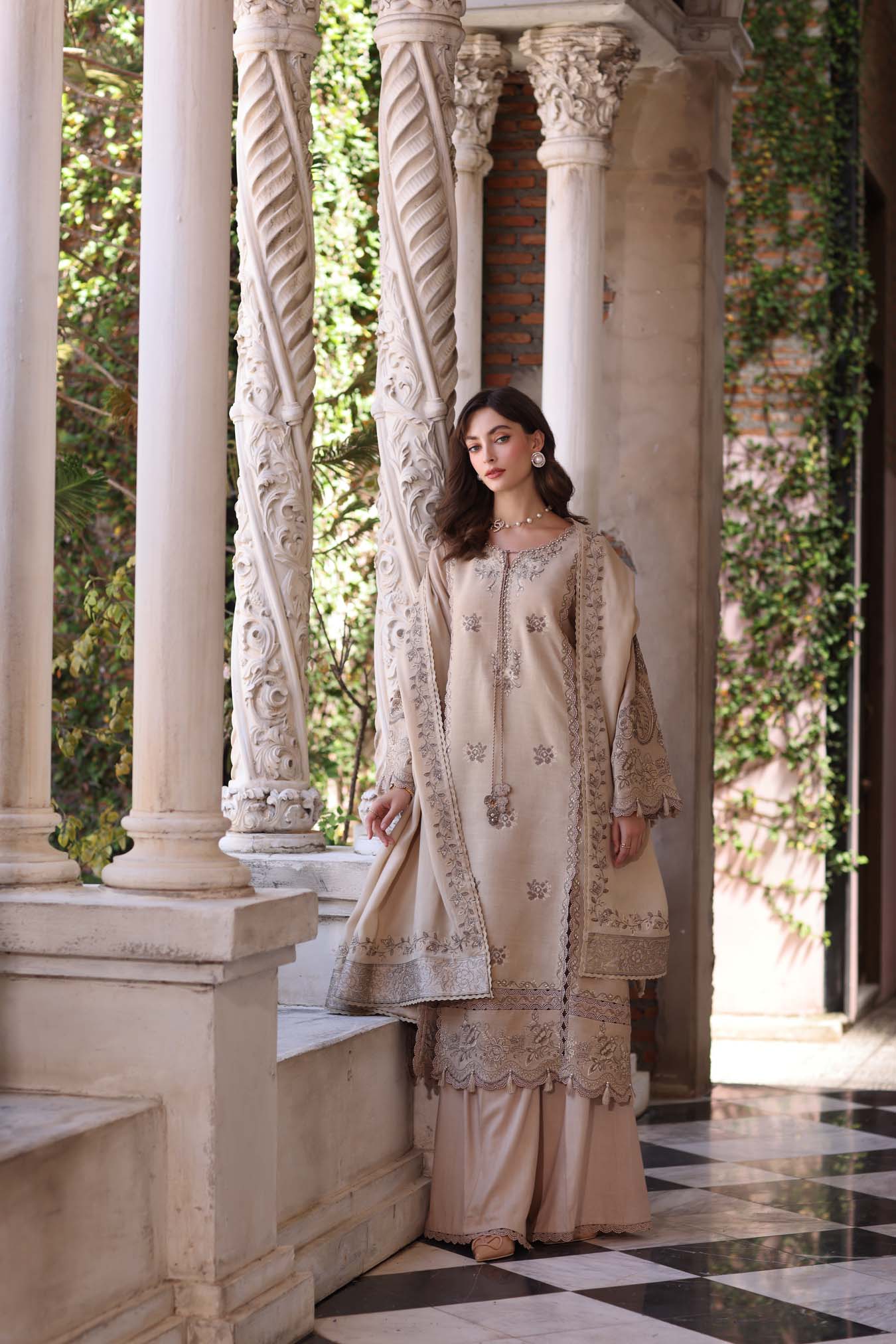 Noor by Saadia Asad | Winter Pashmina 25 | Caramel Mist - Official Noor by Saadia Asad stockist in UK - Sakeena London