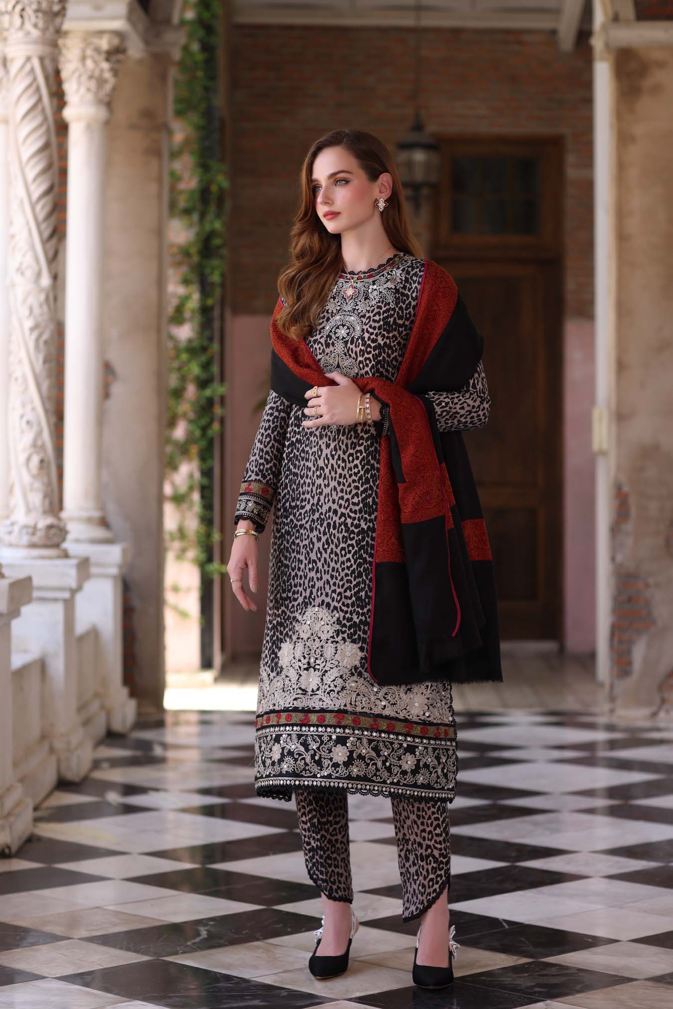 Noor by Saadia Asad | Winter Pashmina 25 | Noir Safari - Official Noor by Saadia Asad stockist in UK - Sakeena London