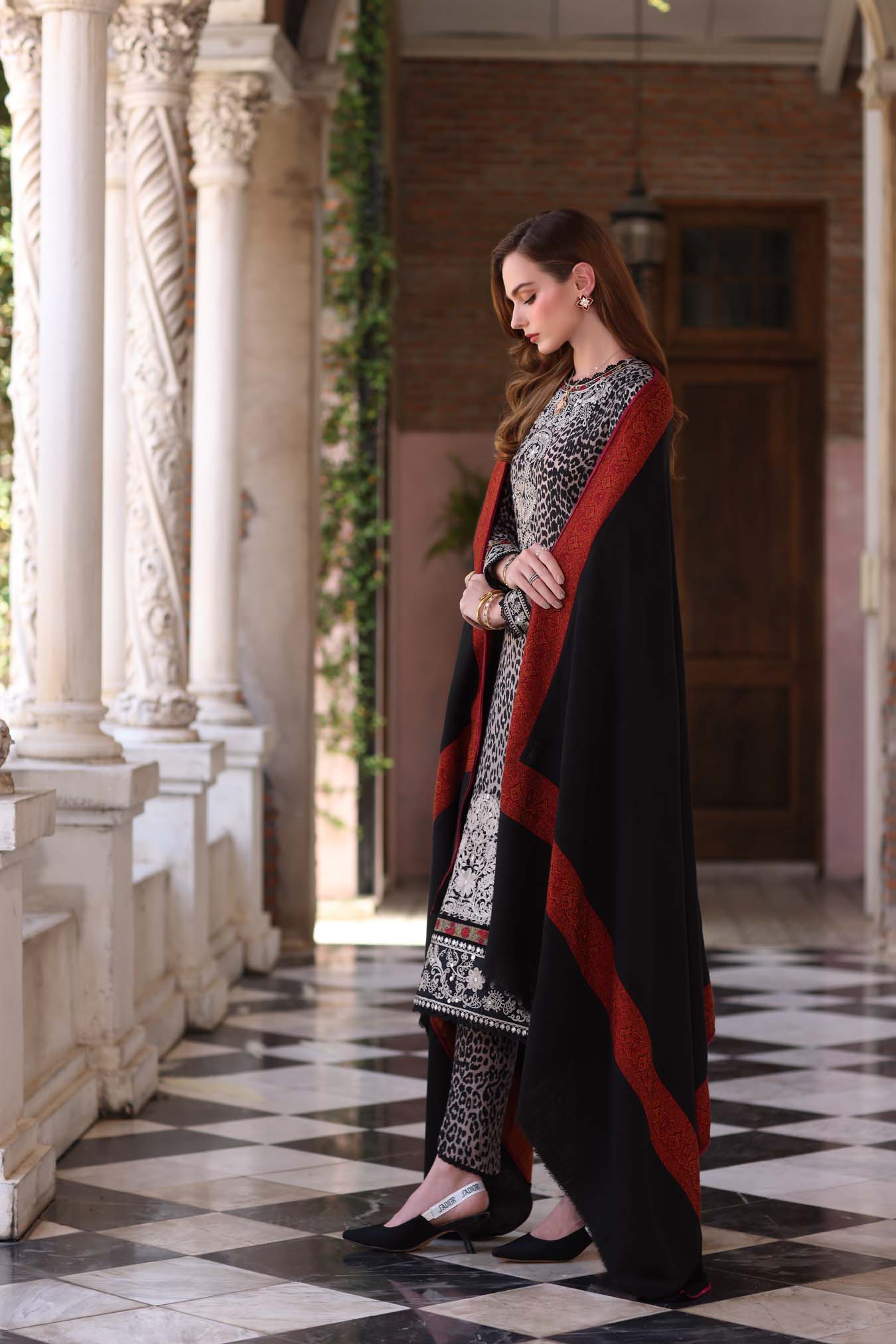 Noor by Saadia Asad | Winter Pashmina 25 | Noir Safari - Official Noor by Saadia Asad stockist in UK - Sakeena London