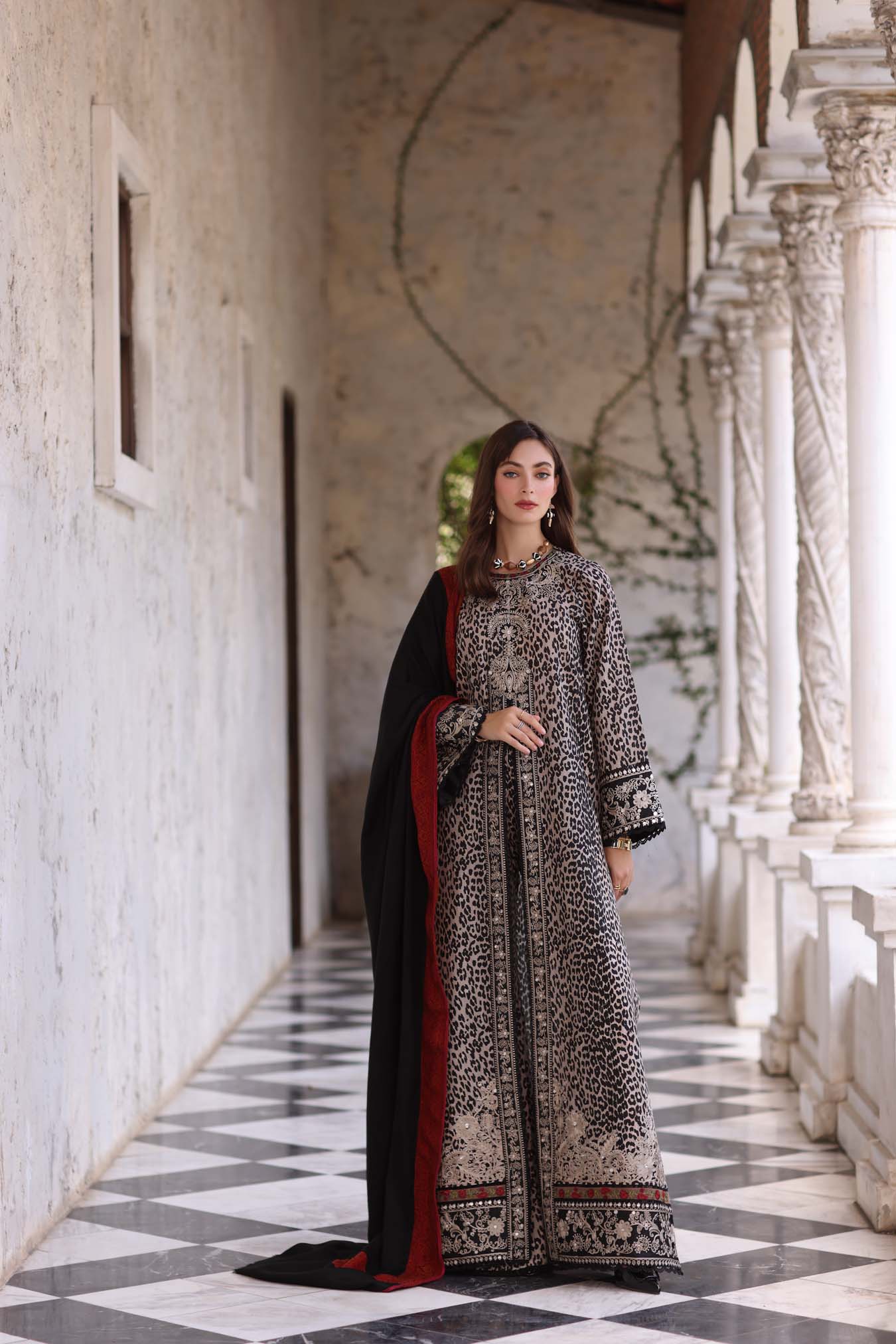 Noor by Saadia Asad | Winter Pashmina 25 | Noir Safari - Official Noor by Saadia Asad stockist in UK - Sakeena London