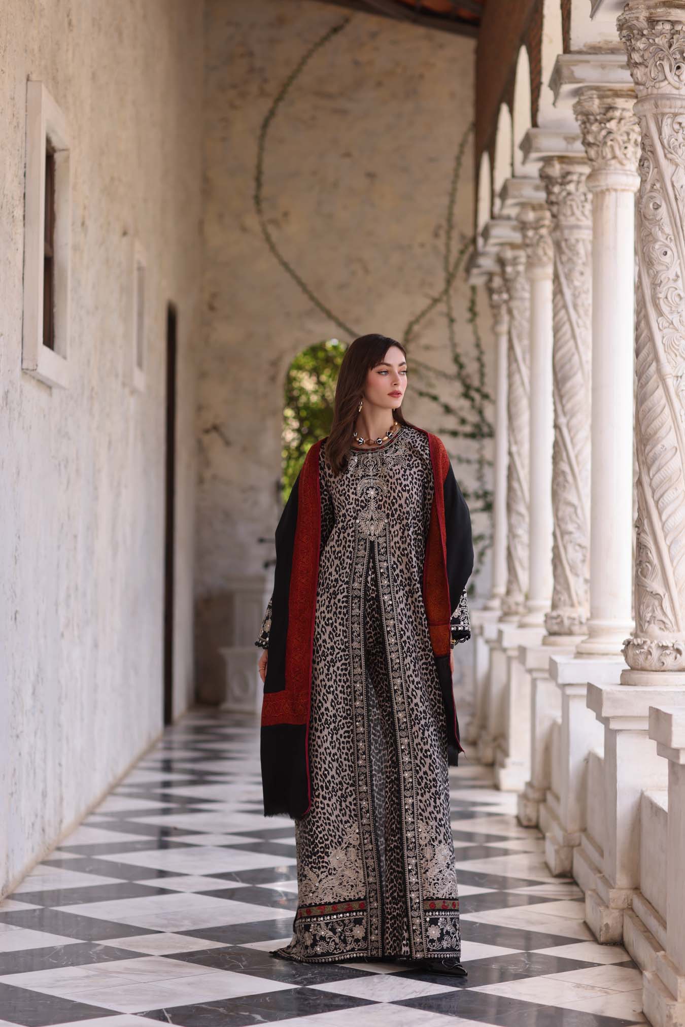 Noor by Saadia Asad | Winter Pashmina 25 | Noir Safari - Official Noor by Saadia Asad stockist in UK - Sakeena London