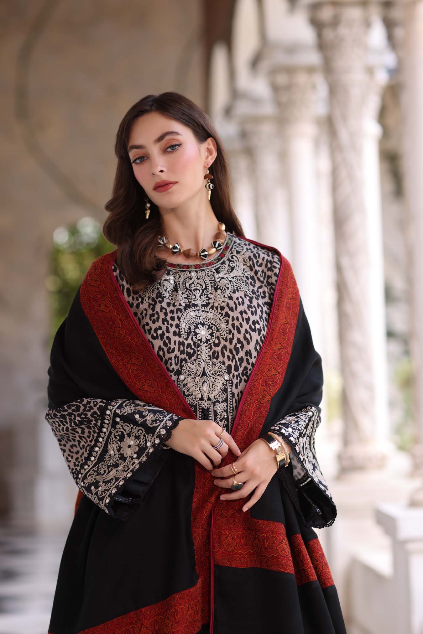 Noor by Saadia Asad | Winter Pashmina 25 | Noir Safari - Official Noor by Saadia Asad stockist in UK - Sakeena London